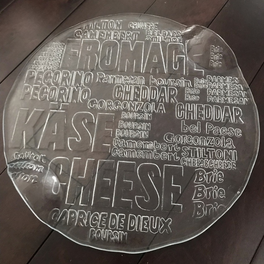 Vintage Cheese Plate Glass Words 13" Serving Platter with Handles Charcuterie